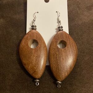Organic Brown and Silver Accented Wood Bead  Earrings